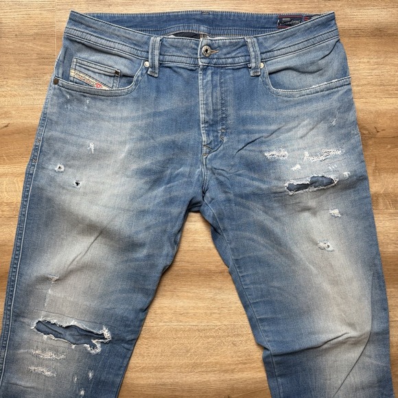 Diesel Denim Sweatpants Men 32x32 Blue Thavar-NE Slim Skinny Patch Designer - Picture 2 of 14